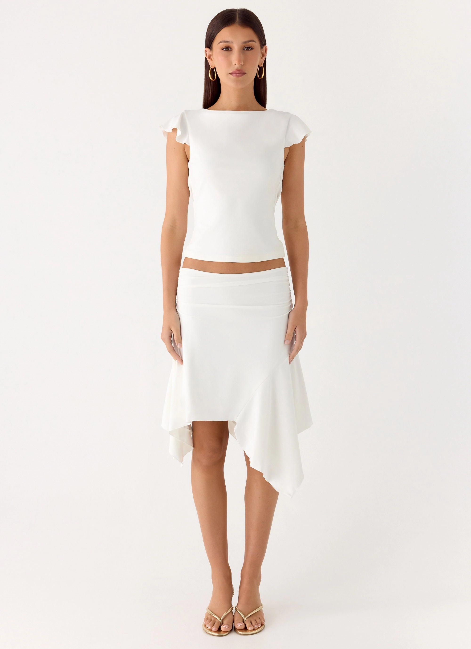 Anti Odor Technology Maxina Asymmetrical Midi Skirt - White