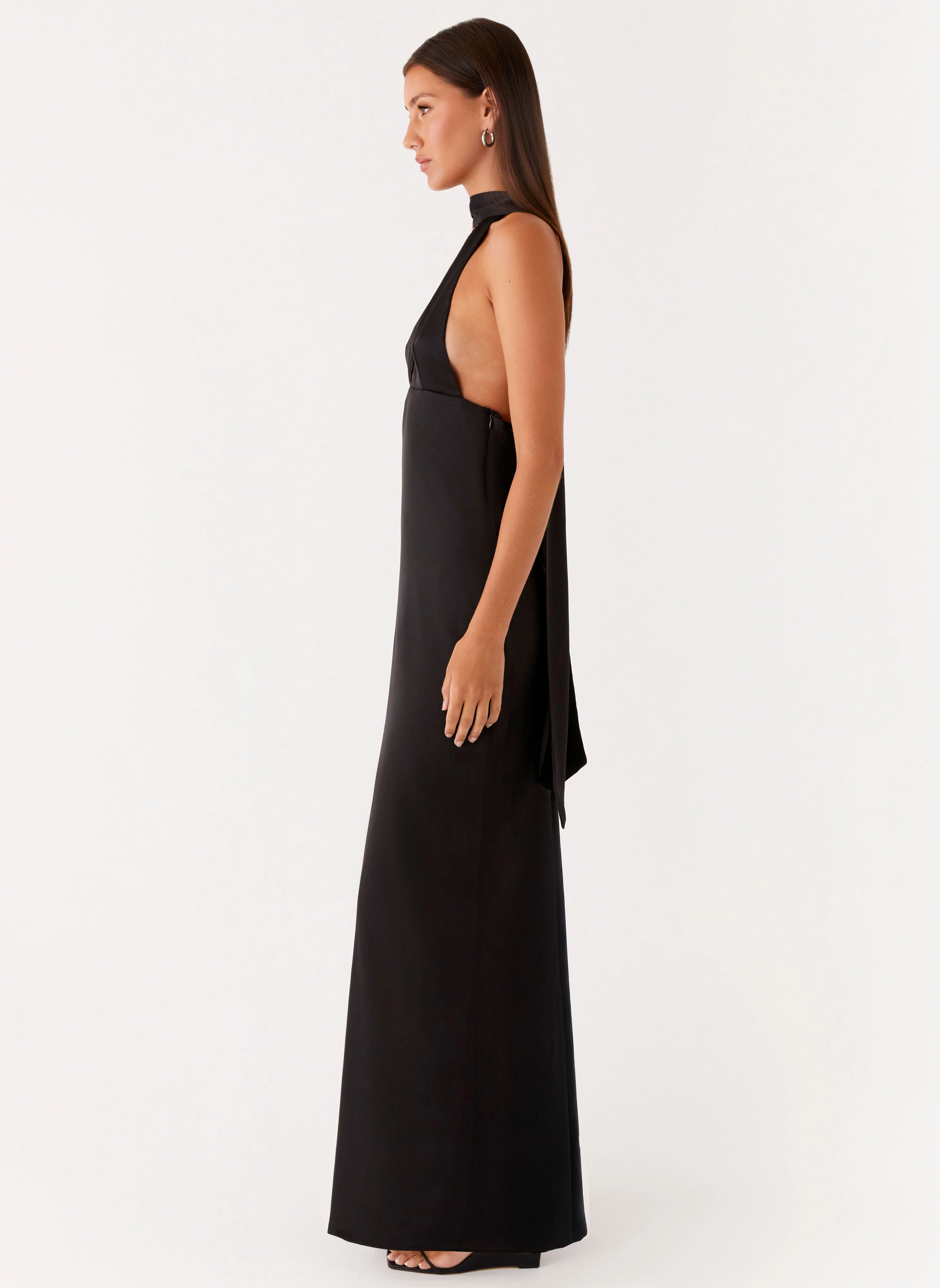 Alicia Satin Halter Maxi Dress - Black Shape Retention