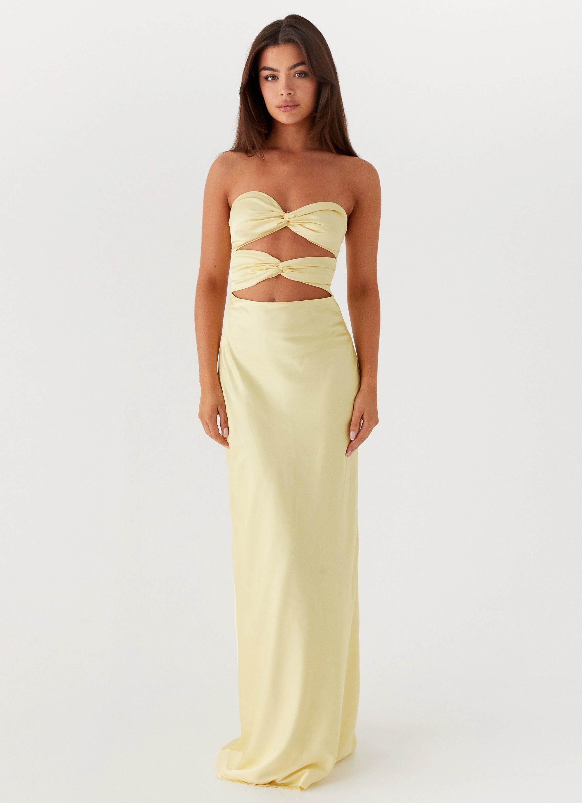 Slim Touch Silky Layer Tianna Strapless Maxi Dress - Yellow