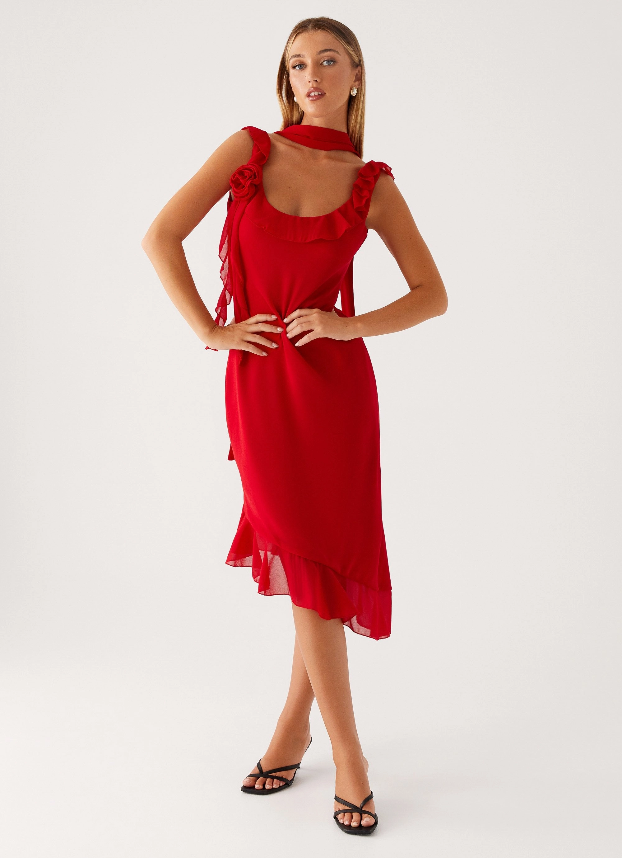 Fariday Midi Dress - Red Formal Aura