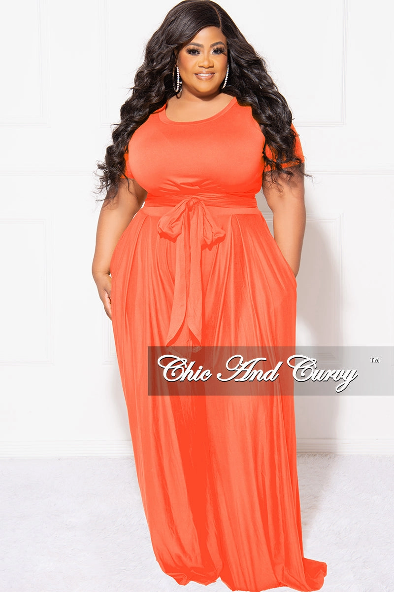Final Sale Plus Size 2pc Set Cropped Tie Top & Pants in Orange Layer-Friendly