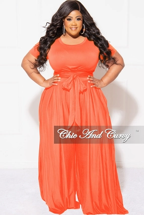 Final Sale Plus Size 2pc Set Cropped Tie Top & Pants in Orange HypoallergenicFabric Casual Must-Have