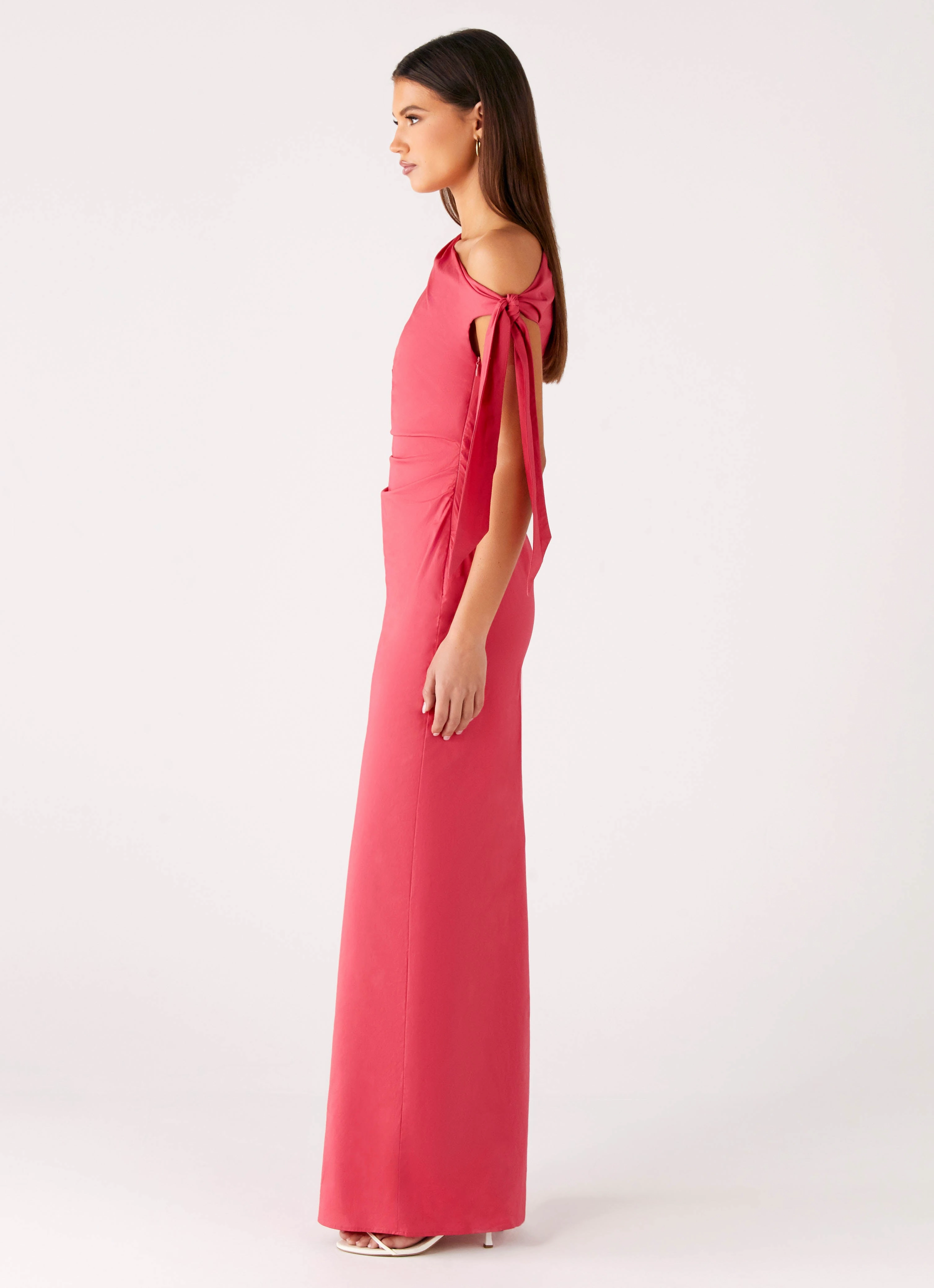 Marella Maxi Dress - Coral Pleated-Skirt Layered Design