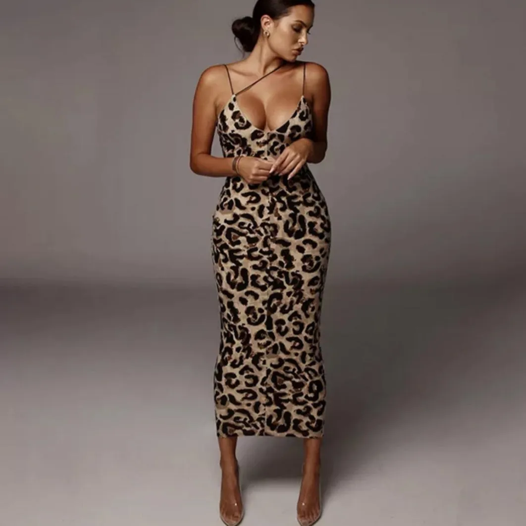 Stalla Animal Print Women's Spaghetti Strap Bodycon Tank One Piece Jumpsuits Rompers Playsuit