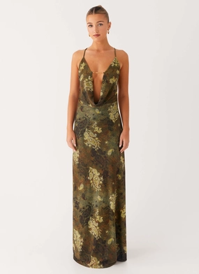 Star Fields Maxi Dress - Cyber Floral Holiday-Party Scandi Light