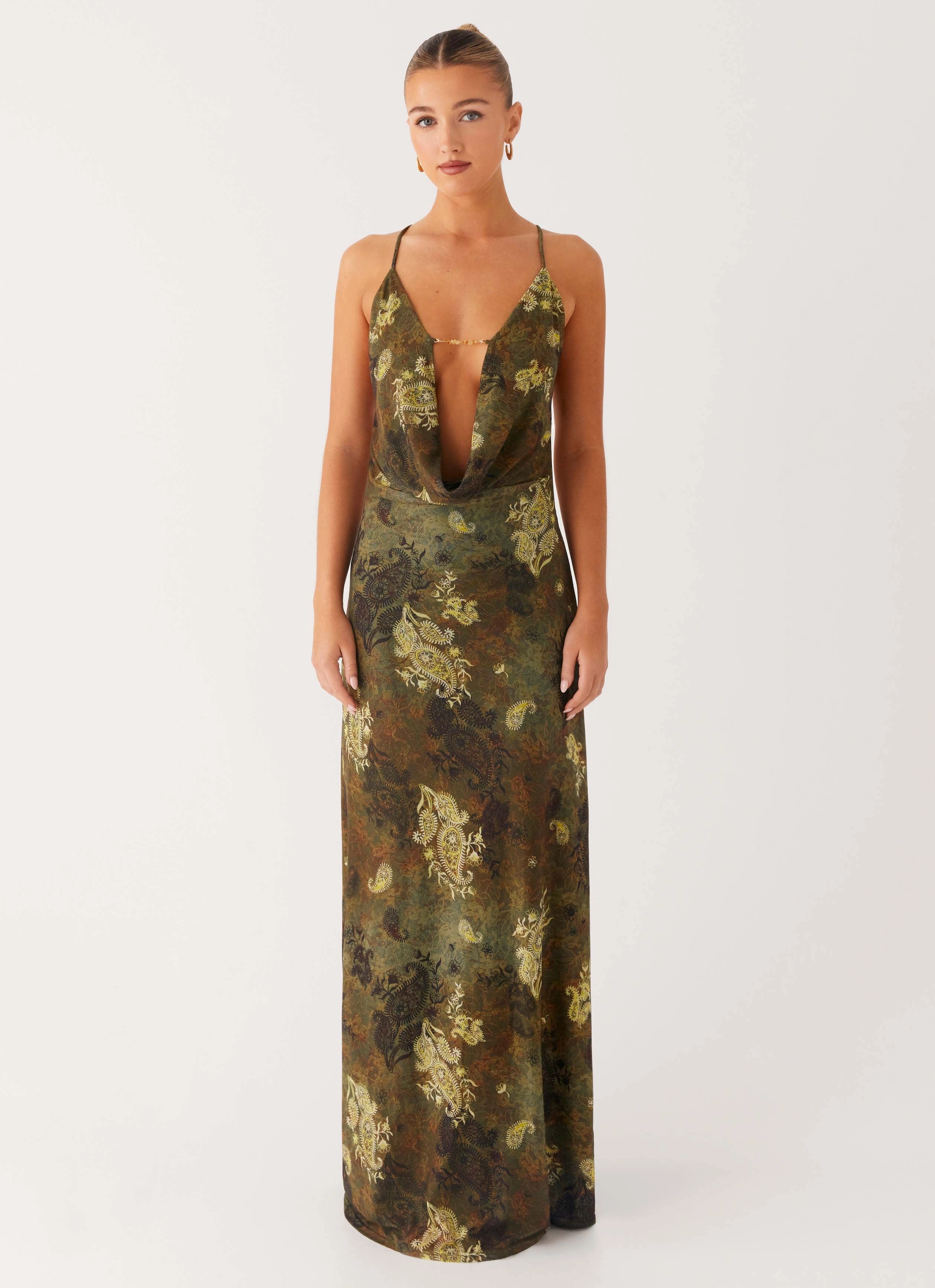 Star Fields Maxi Dress - Cyber Floral Holiday-Party Scandi Light
