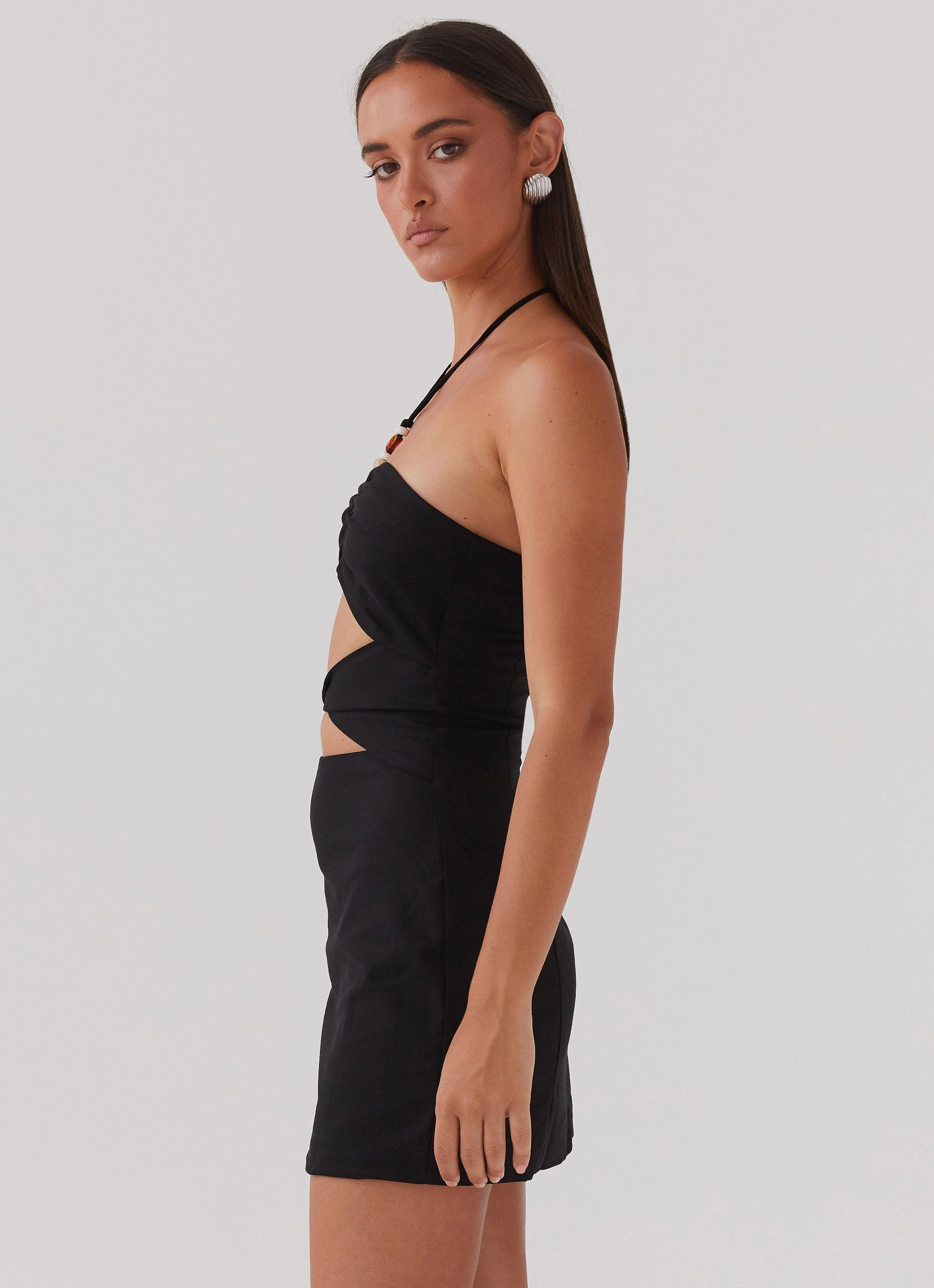cut out Stylish Wear Starry Sands Linen Mini Dress - Black