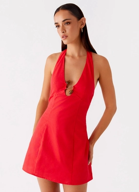 Bright-Hue Bow-Detail Roxe Mini Dress - Red