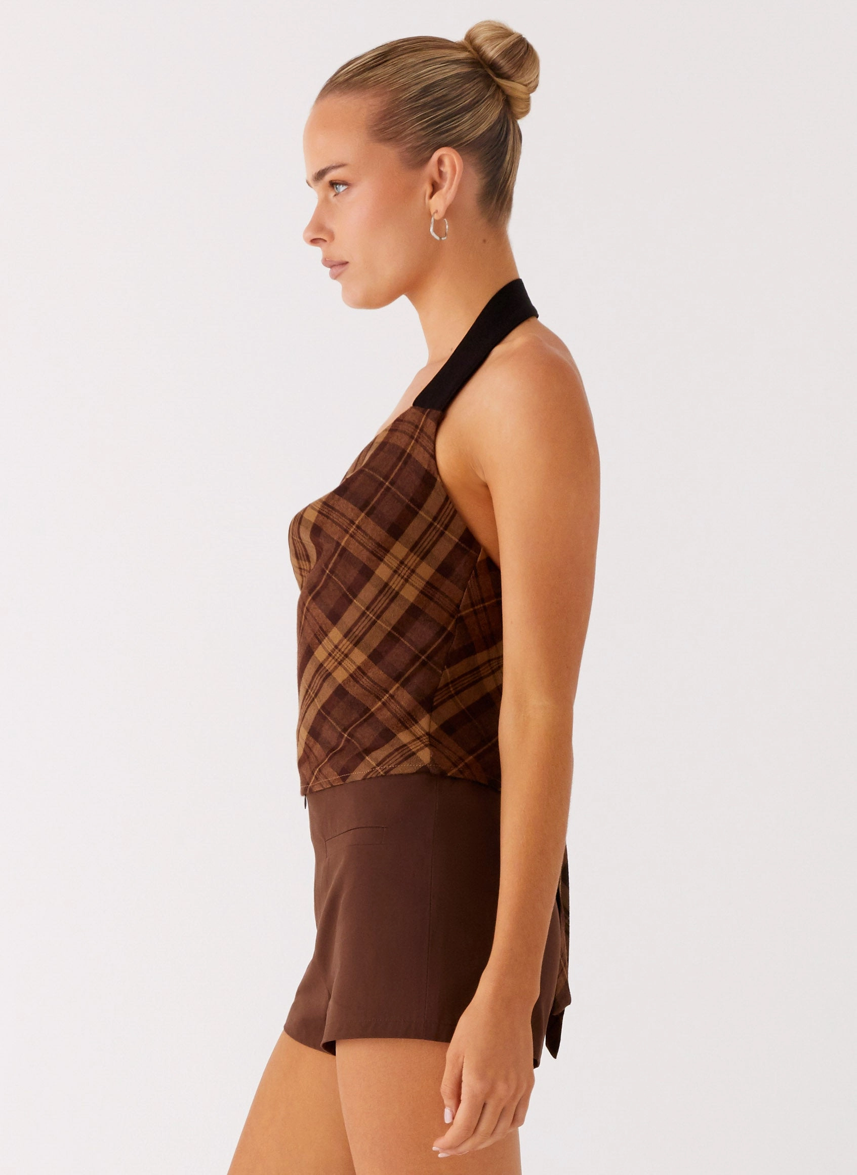 Stateside Cowl Top - Plaid Summer Sweater Stretchable Knit