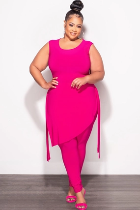 Comfy Fit Comfy Wardrobe Final Sale Plus Size 2pc Sleeveless Top and Pants Set in Fuchsia