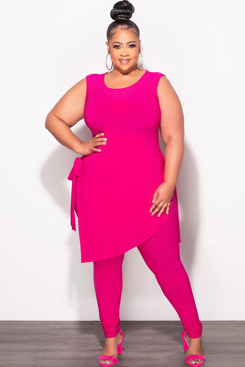 Final Sale Plus Size 2pc Sleeveless Top and Pants Set in Fuchsia Outdoor Comfort Fit Breathable Waistband