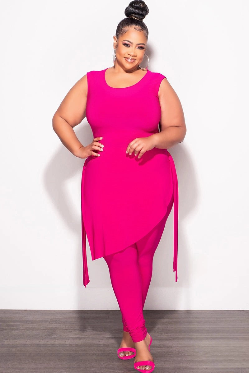 Comfy Fit Comfy Wardrobe Final Sale Plus Size 2pc Sleeveless Top and Pants Set in Fuchsia