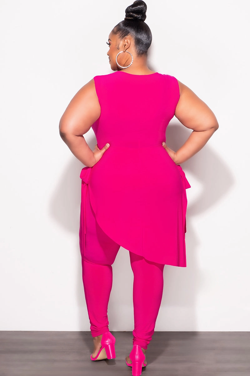 Smooth Fit Lining Slim Look Final Sale Plus Size 2pc Sleeveless Top and Pants Set in Fuchsia