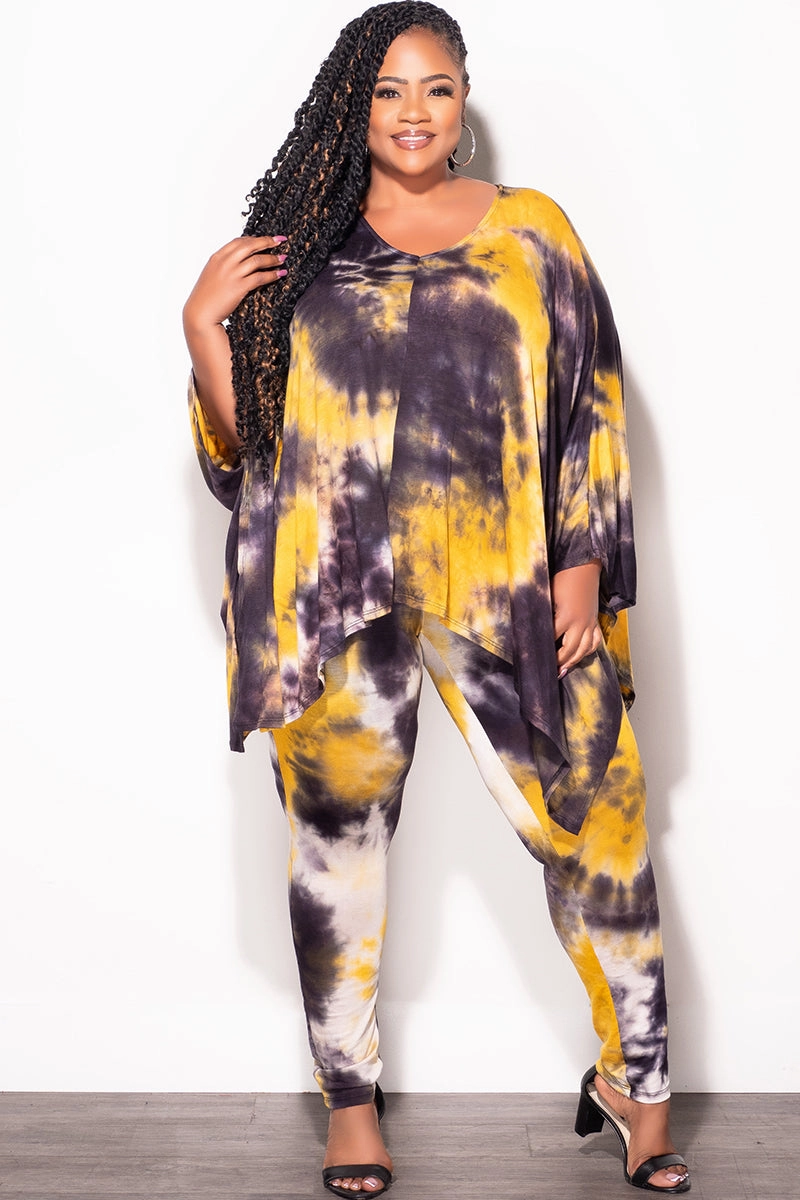 SustainableManufacturing Final Sale Plus Size 2pc Set in Mustard and Black Tie Dye Print