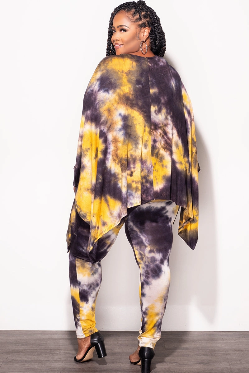 Final Sale Plus Size 2pc Set in Mustard and Black Tie Dye Print HeatRegulating Abrasion Resistant Material
