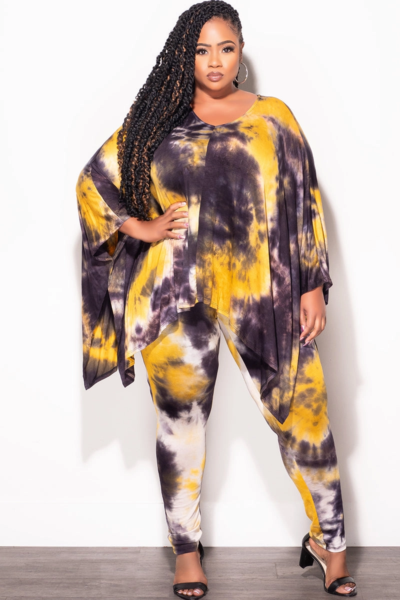 Four Way Stretch Final Sale Plus Size 2pc Set in Mustard and Black Tie Dye Print