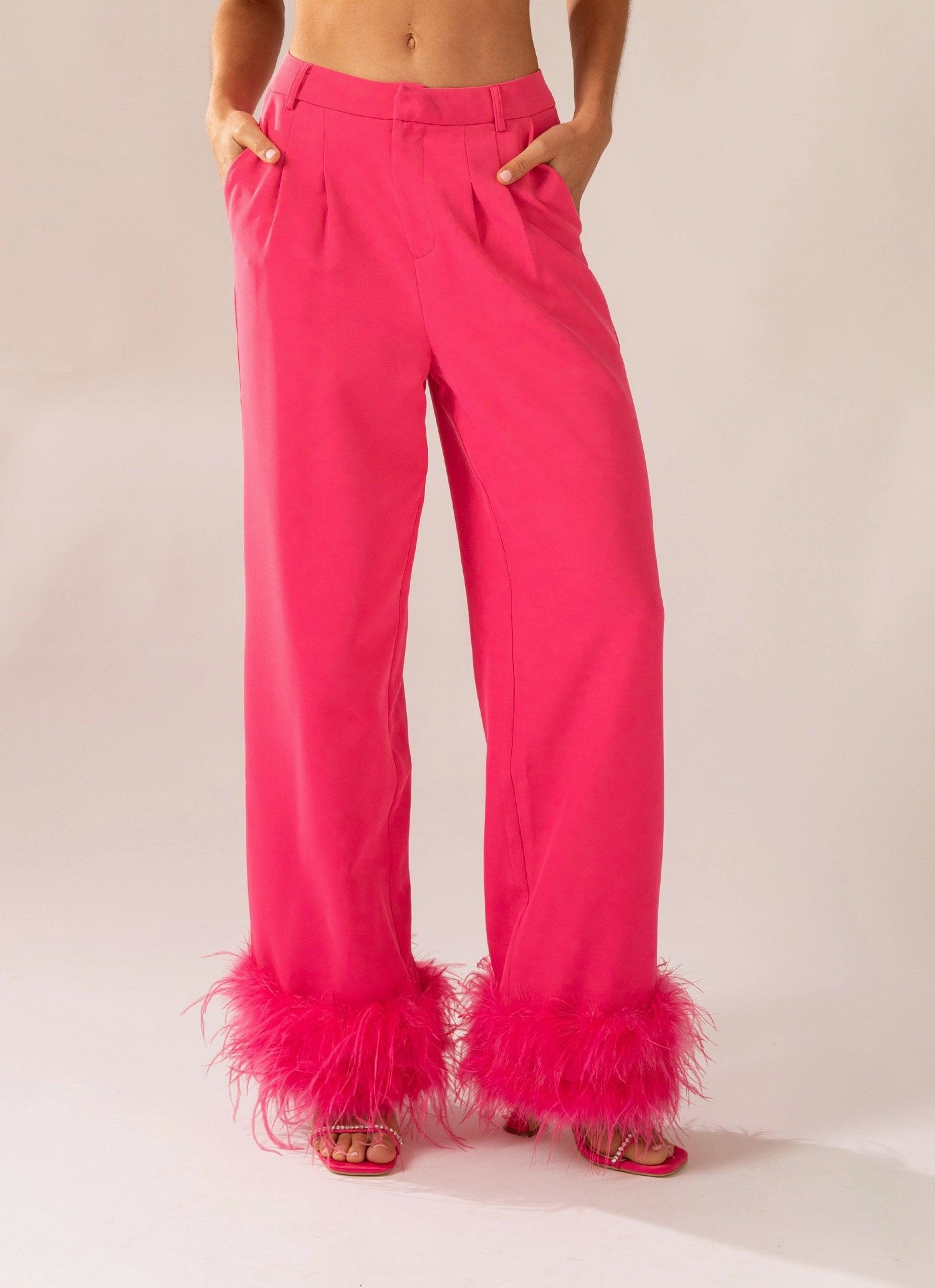 Flexible Knee Articulation Shake It Off Feather Pants - Magenta