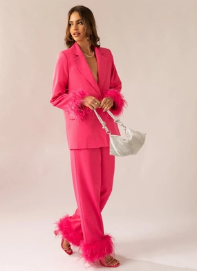 Shake It Off Feather Pants - Magenta Rugged Comfort