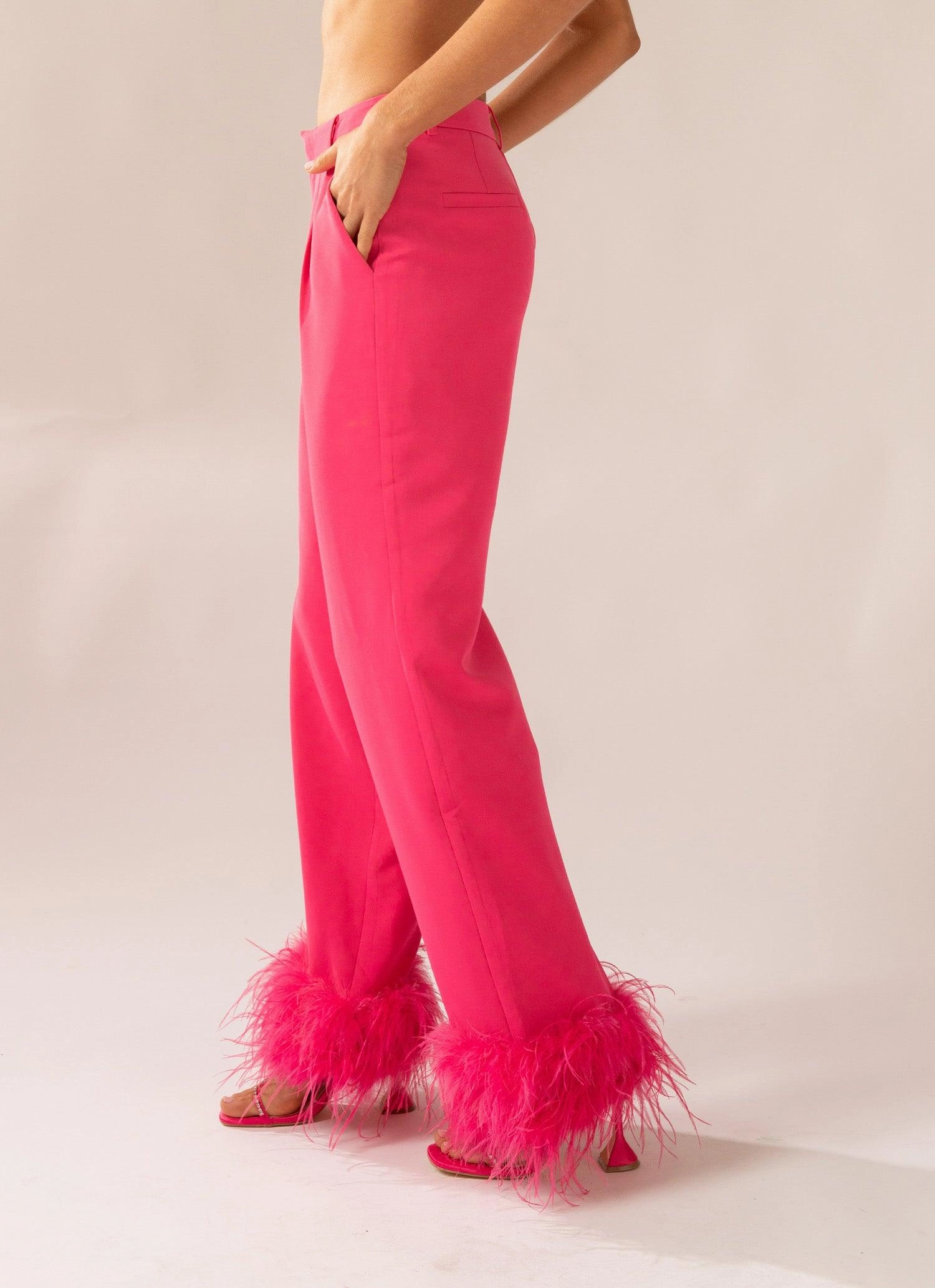 Quick Access Shake It Off Feather Pants - Magenta