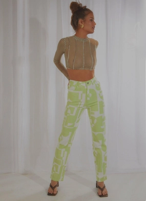 Performance Stretch Contoured Panel Design Electric Avenue Pants - Lime