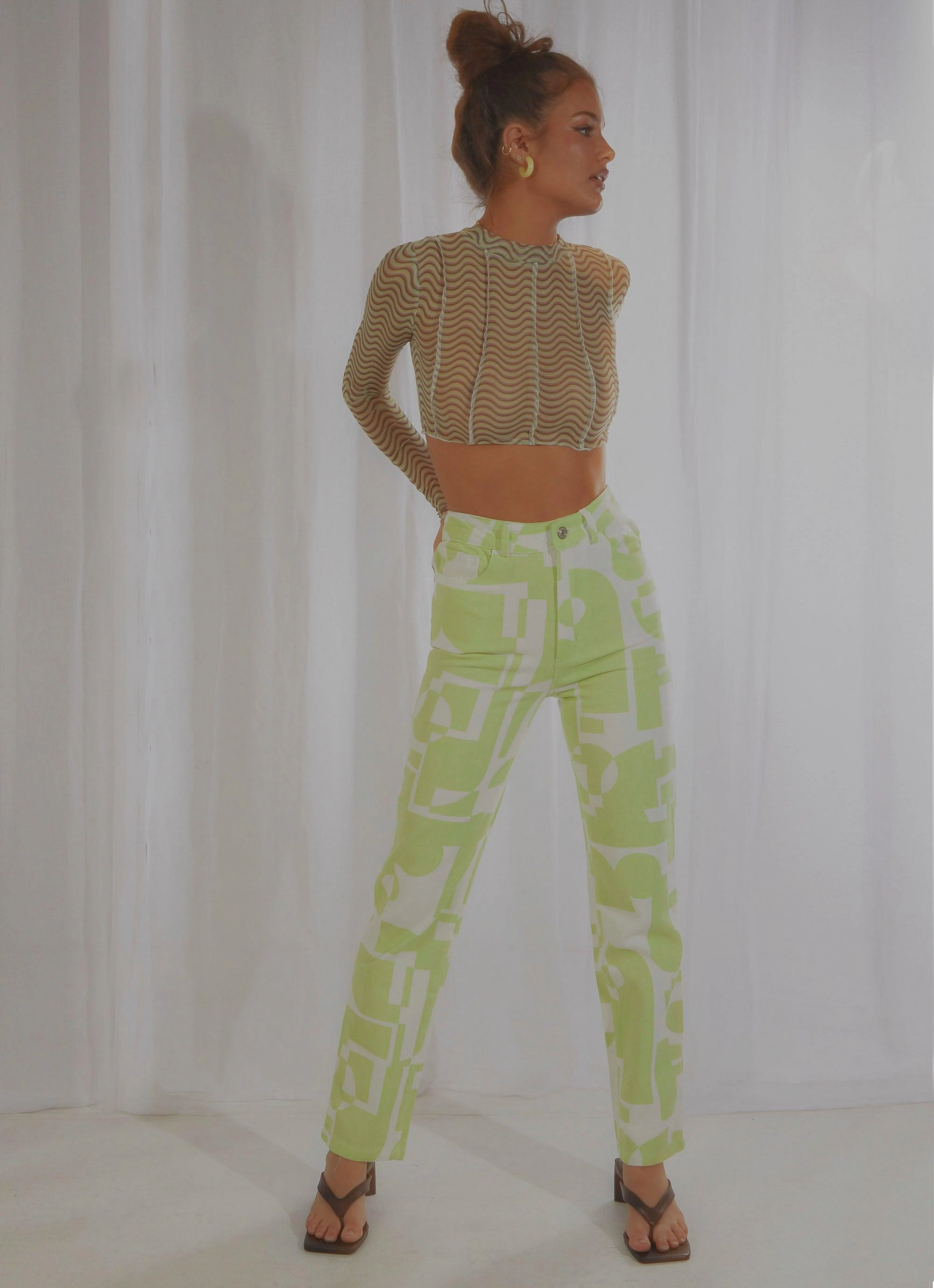 Performance Stretch Contoured Panel Design Electric Avenue Pants - Lime
