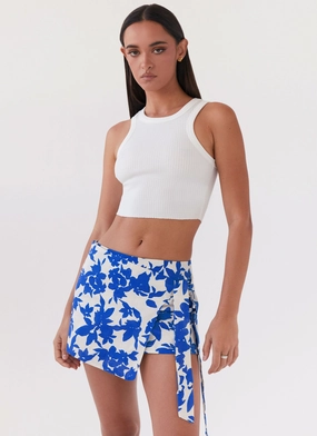 Steal Away Linen Wrap Skirt - Blue Floral UV protection coating
