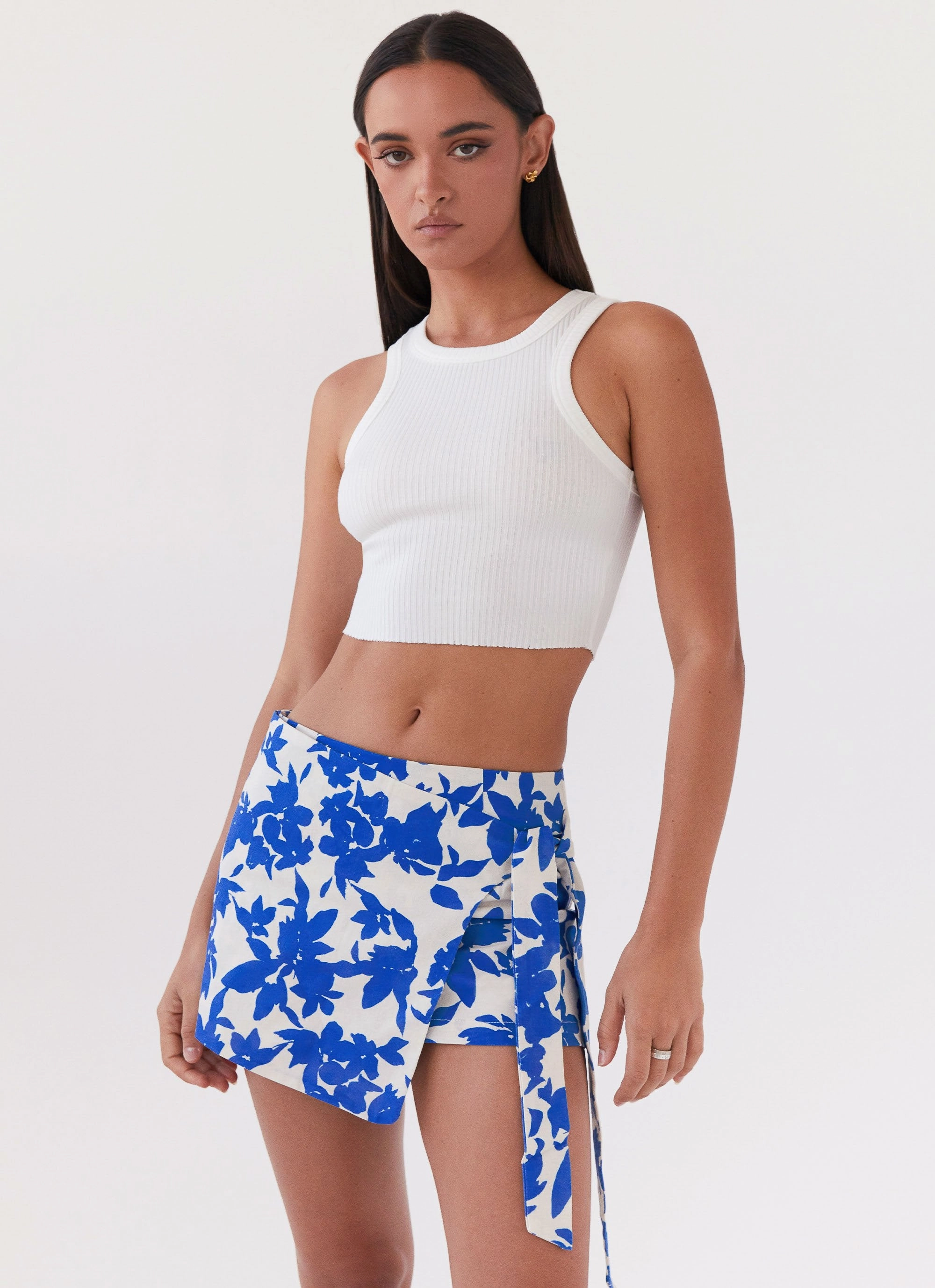 Steal Away Linen Wrap Skirt - Blue Floral UV protection coating