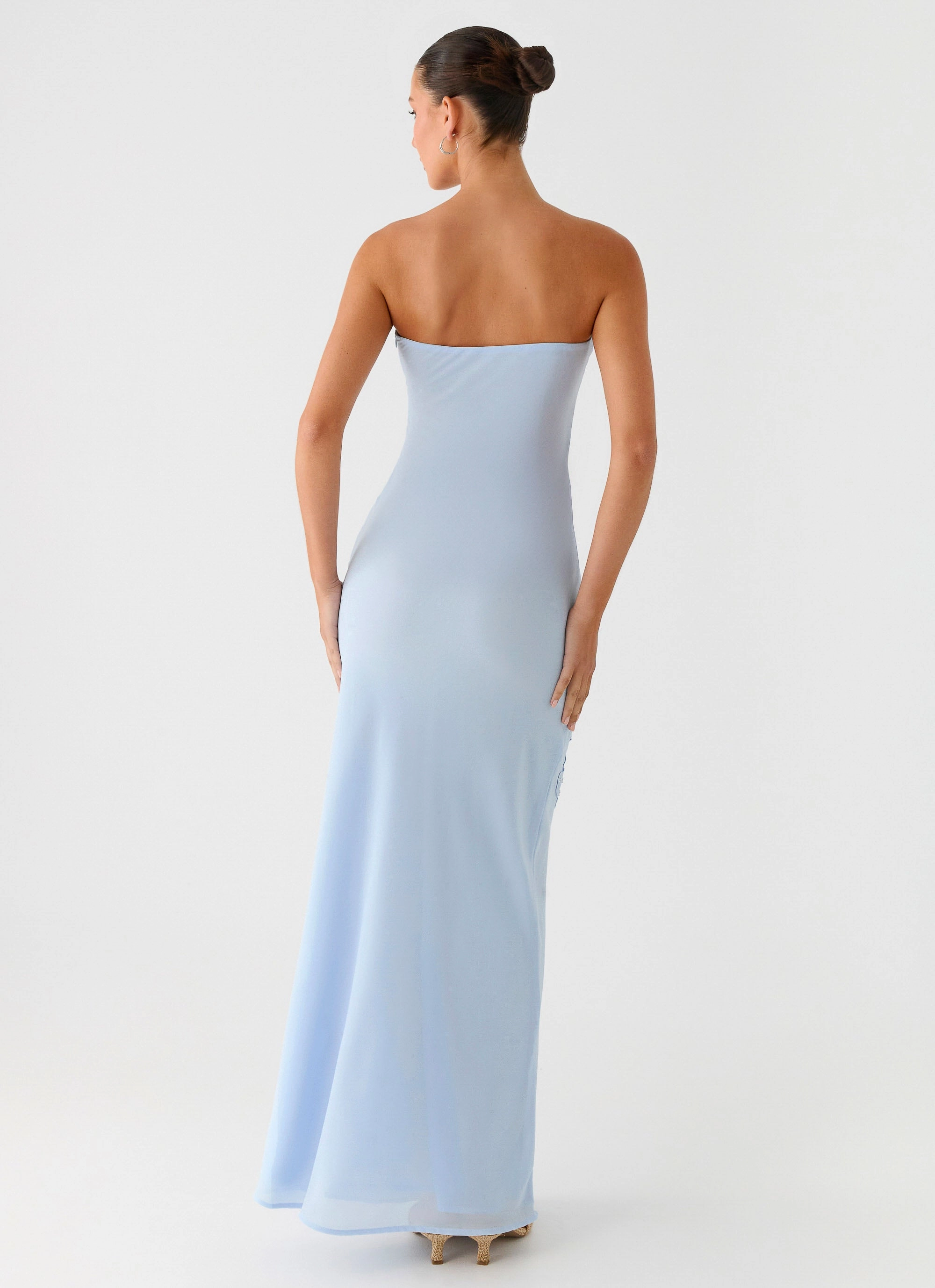 Sassafras Beaded Flower Strapless Maxi Dress - Blue Soft-Lining Classic Waistband