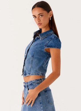 Reinforced Stitching Stella Button Up Top - Blue