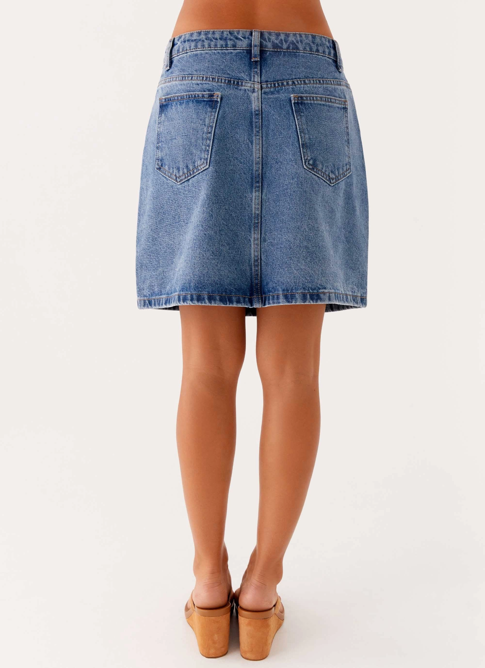 Stella Low Rise Mini Skirt - Blue Stretch Motion Minimal Edge