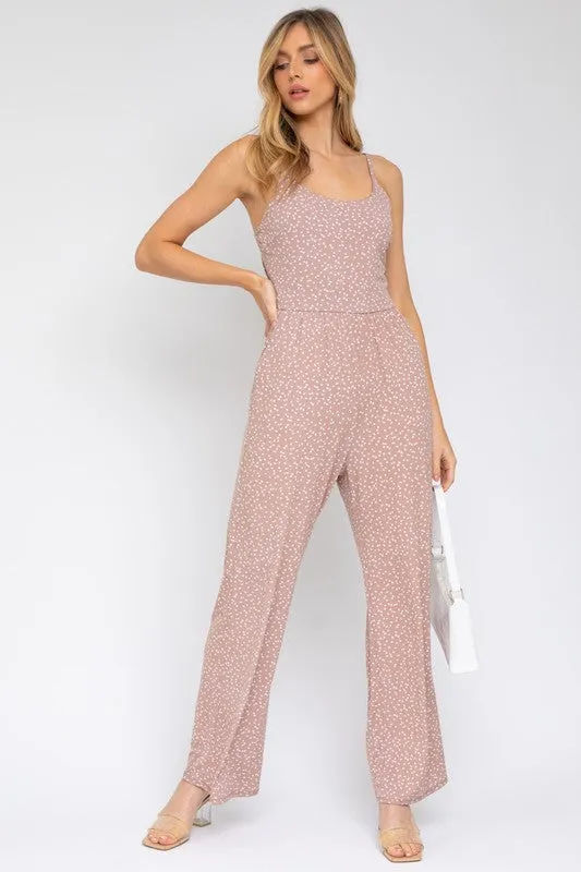 Stellar Speckle Wide-Leg Jumpsuit - Taupe/Ivory
