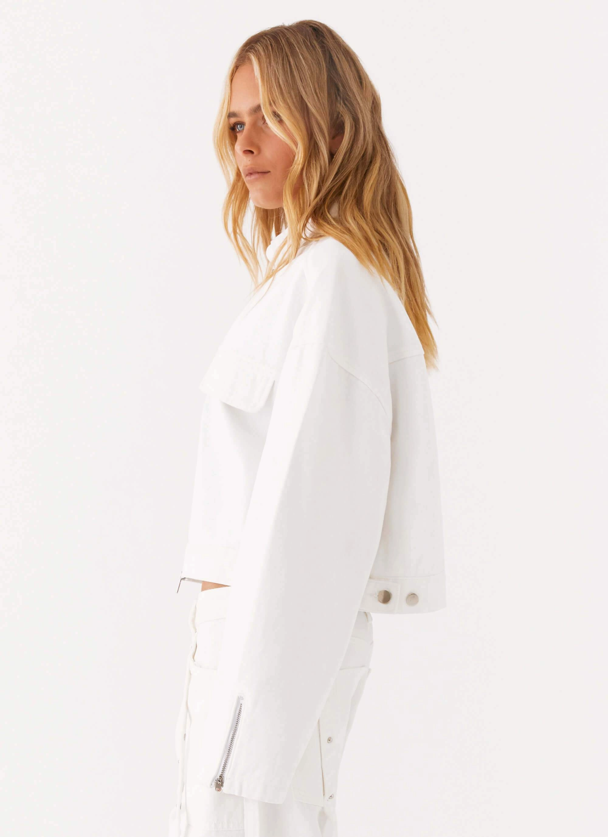 Stormy Oversized Denim Jacket - White Recycled Textile