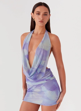 Elysia Mesh Mini Dress - Purple Rain Easy Tones Soft Pleats