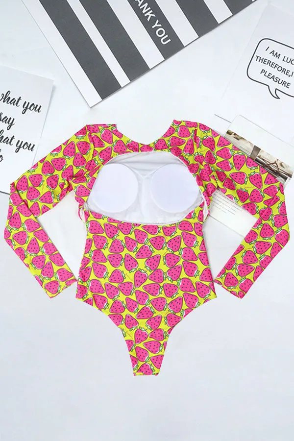 Strawberry Print Backless UPF50  Rash Guard
