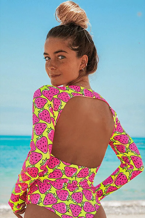 Strawberry Print Backless UPF50  Rash Guard