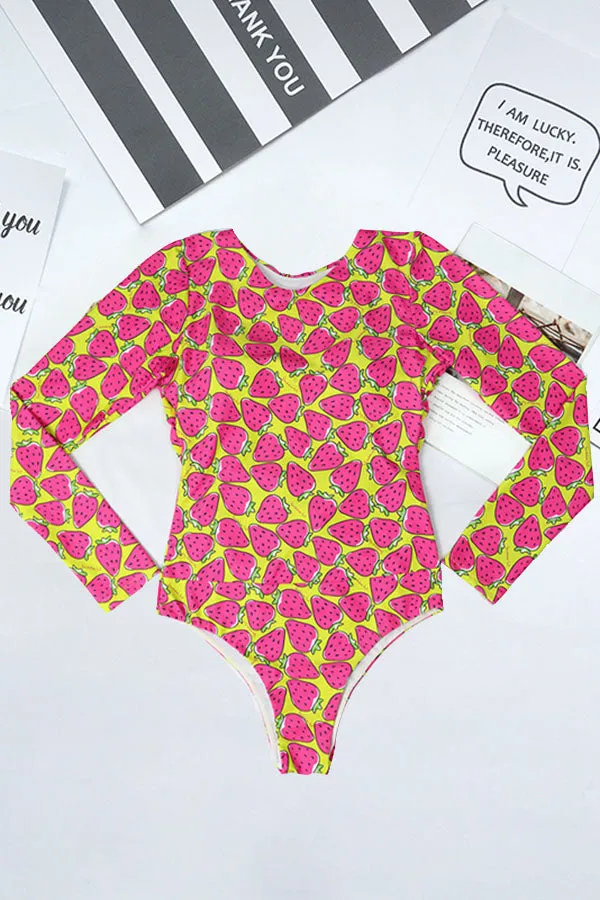 Strawberry Print Backless UPF50  Rash Guard