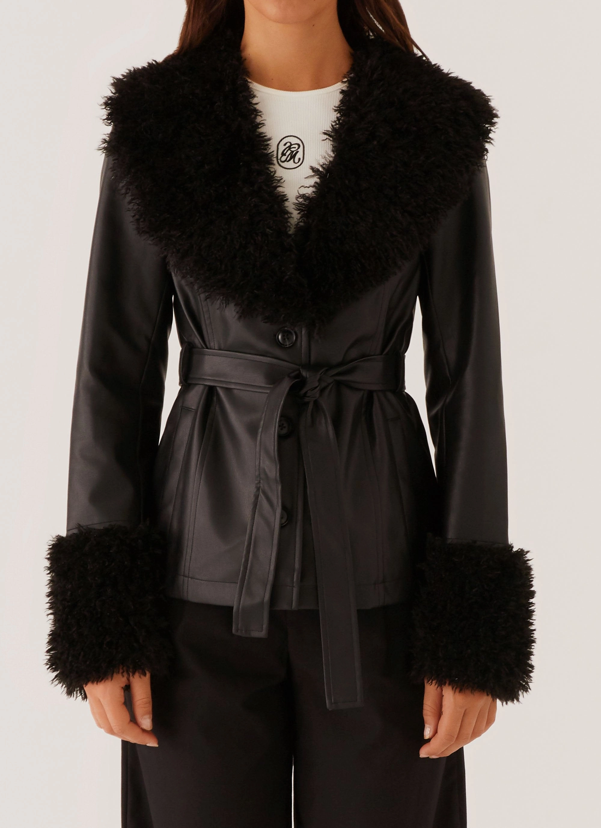 Street Lights Fur Trim Jacket - Black Sporty Layers