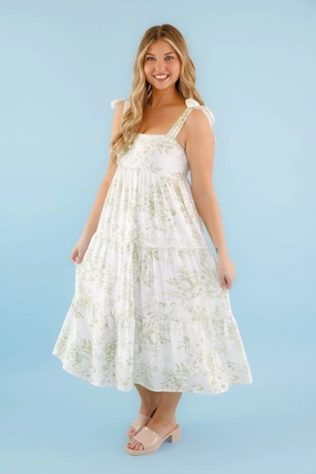 Waiting At the Cottage Midi Dress-Olive Vibrant Look