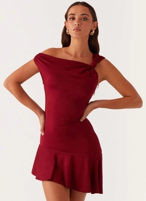 Amaya Twist Mini Dress - Maroon Long Lines Bright Mood