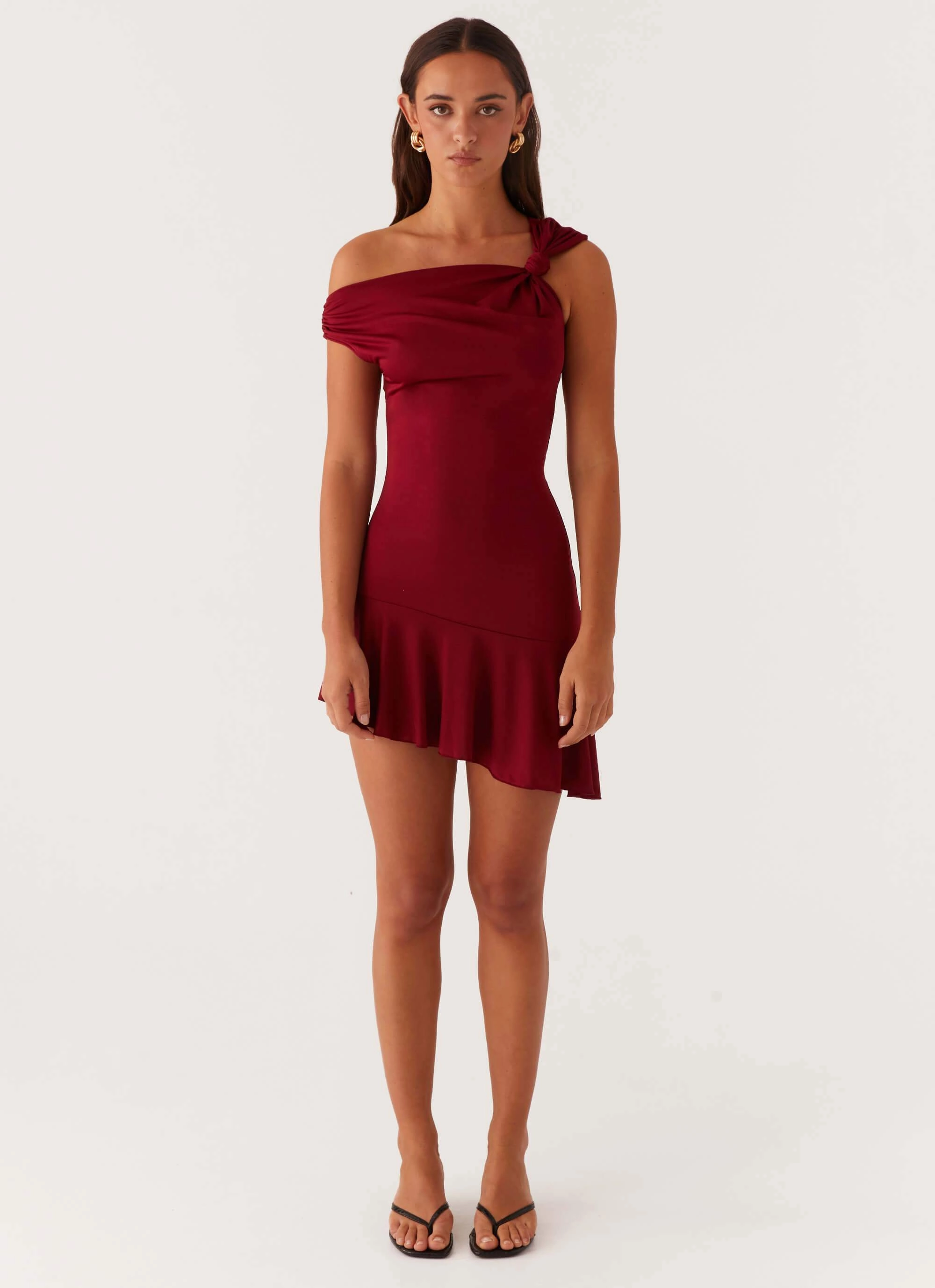 Flare Swing Amaya Twist Mini Dress - Maroon