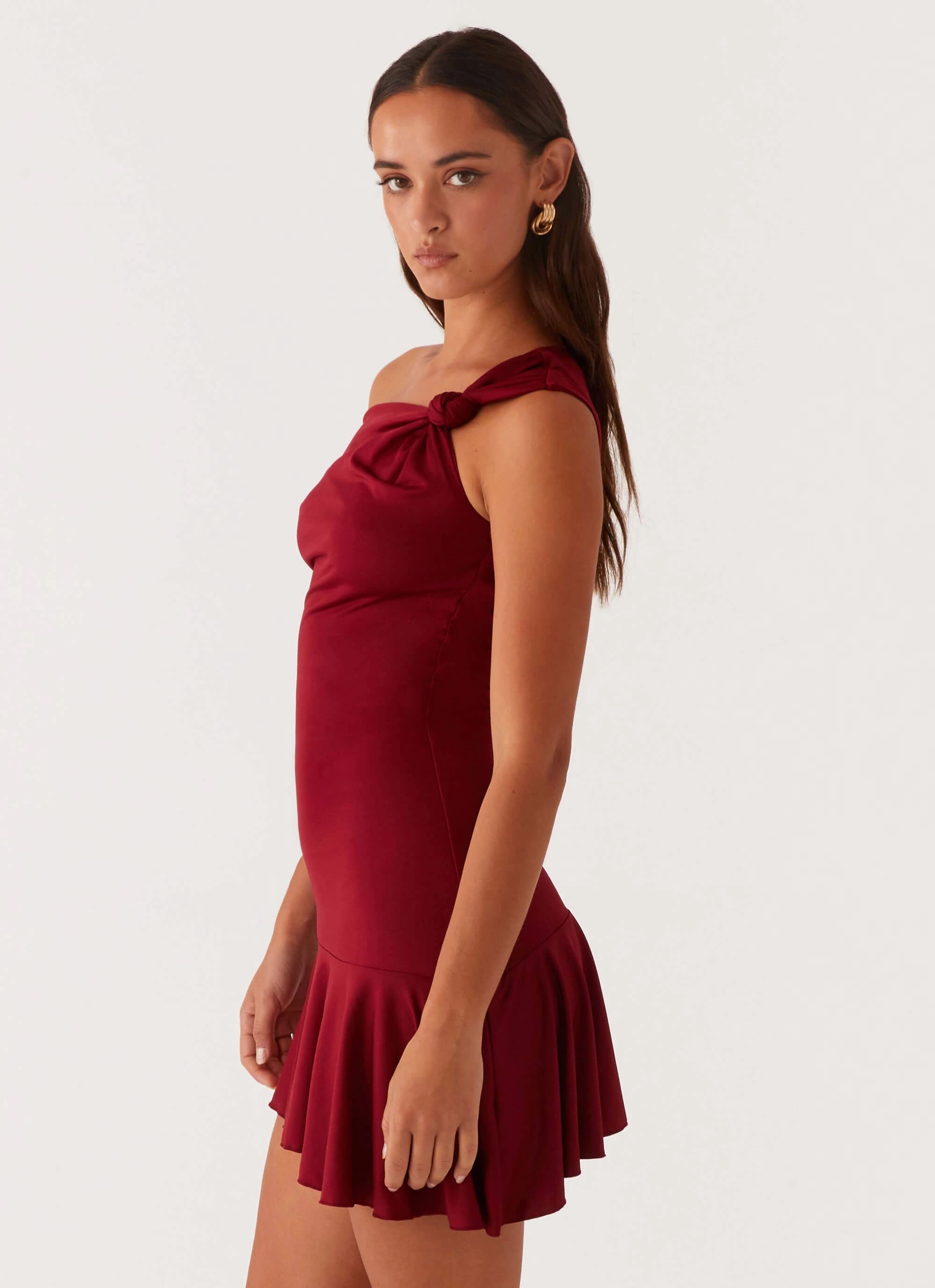 Lightweight Material Amaya Twist Mini Dress - Maroon