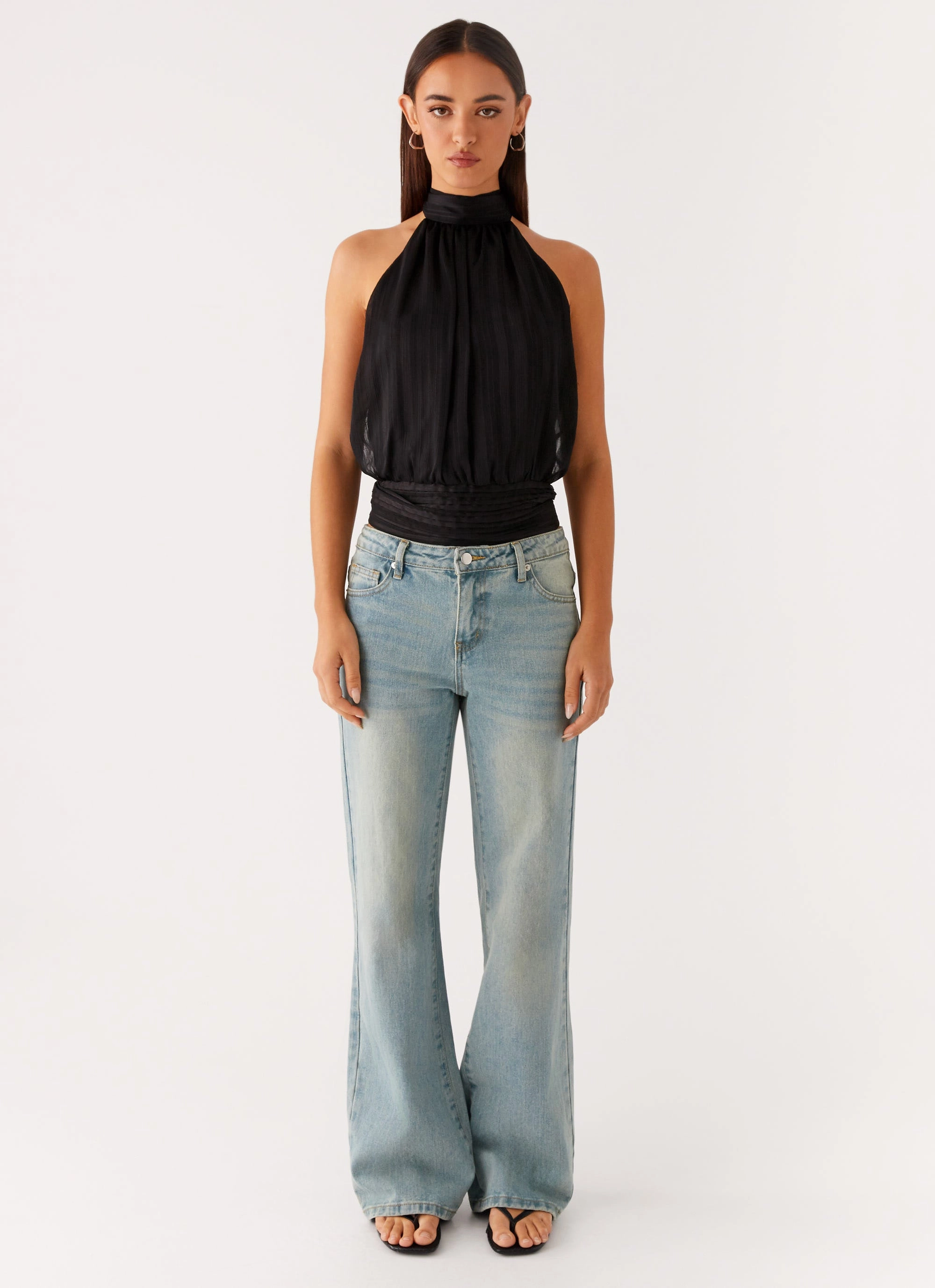 Willow Chiffon Top - Black RibbedNeckline