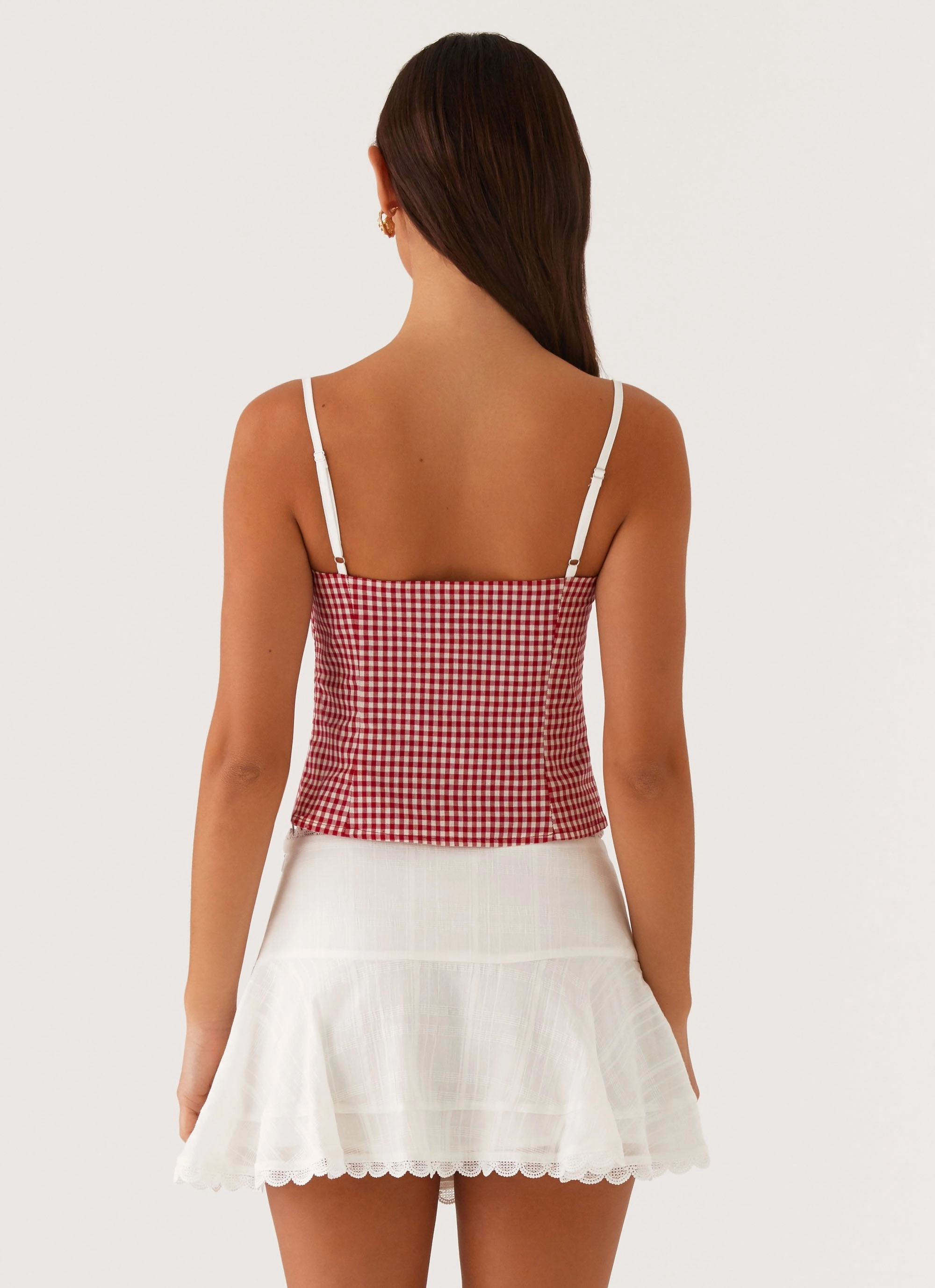 BondedSeams ButterySoftTextile Palmer Ruffle Bustier Top - Red Gingham