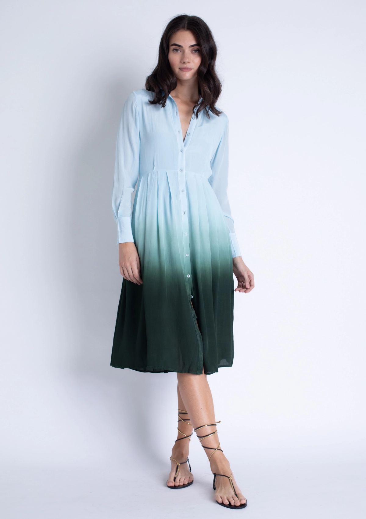 Lace Soft Calm Silhouette Diana Green Ombre Maxi Dress