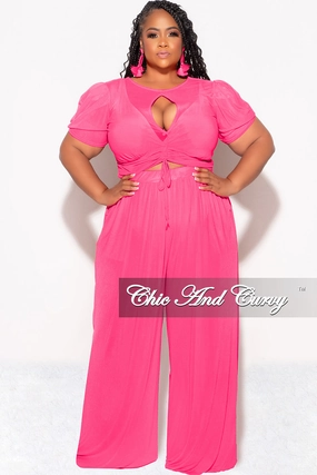 Final Sale Plus Size Mesh (See Through) 3pc Set Top, Bralette, & Pant with Briefs in Fuchsia Move Friendly