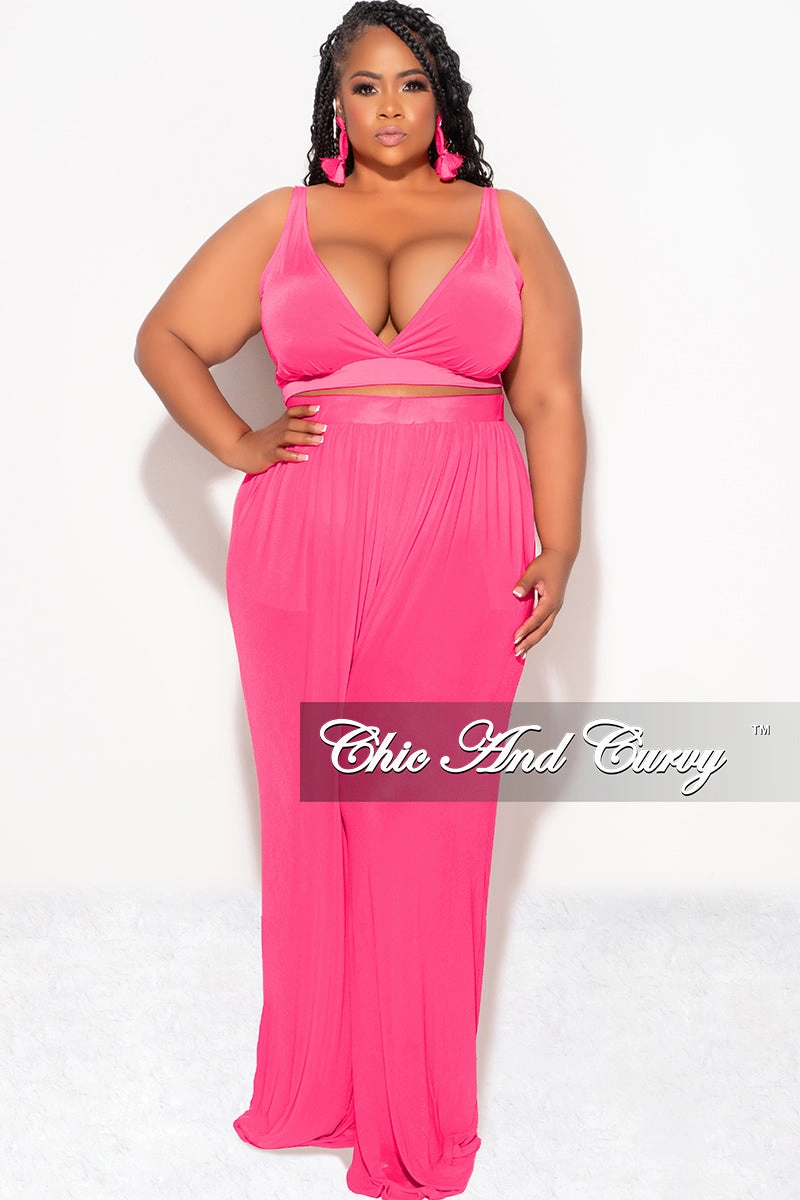 Final Sale Plus Size Mesh (See Through) 3pc Set Top, Bralette, & Pant with Briefs in Fuchsia Odor Control Treatment