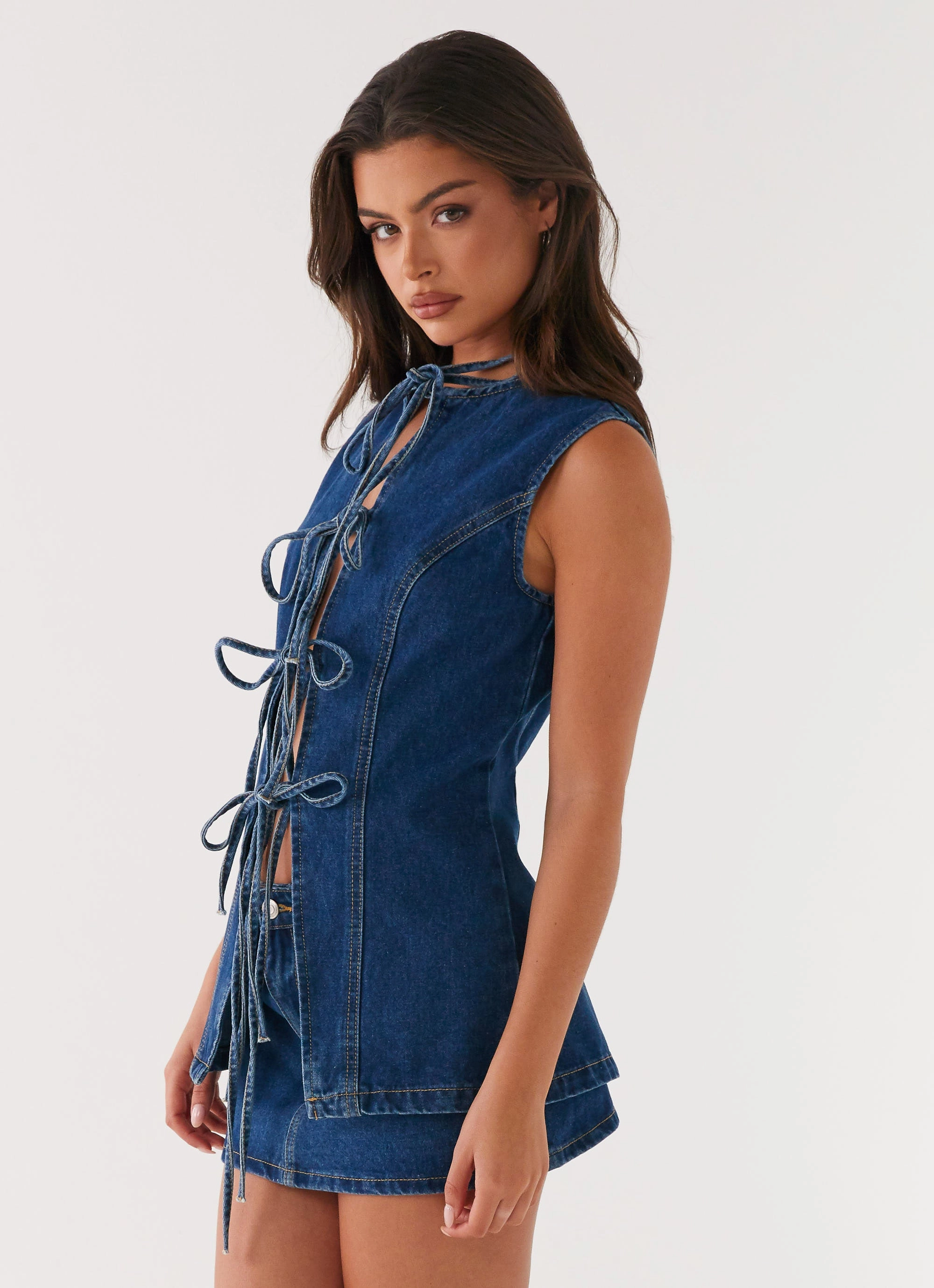 PocketDetails Wish You Luck Denim Top - Dark Blue