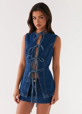 Wish You Luck Denim Top - Dark Blue TearResistant QuickDrying