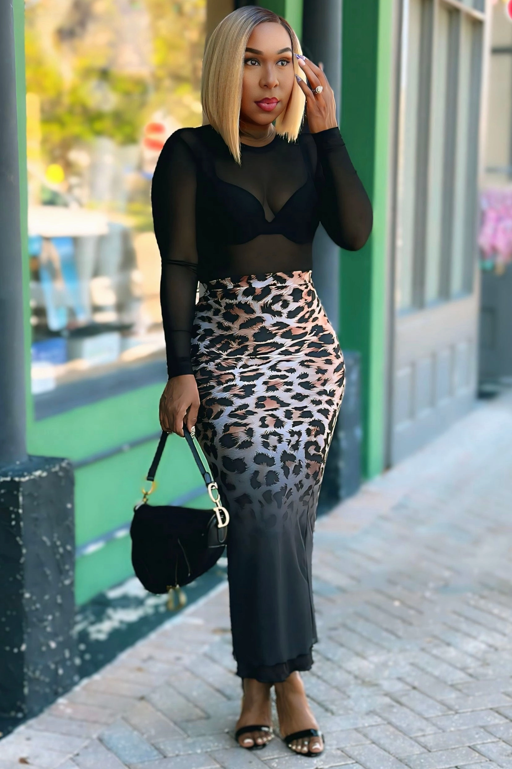 Day Comfort Dannetta Leopard Print Ombre Mesh Maxi Skirt