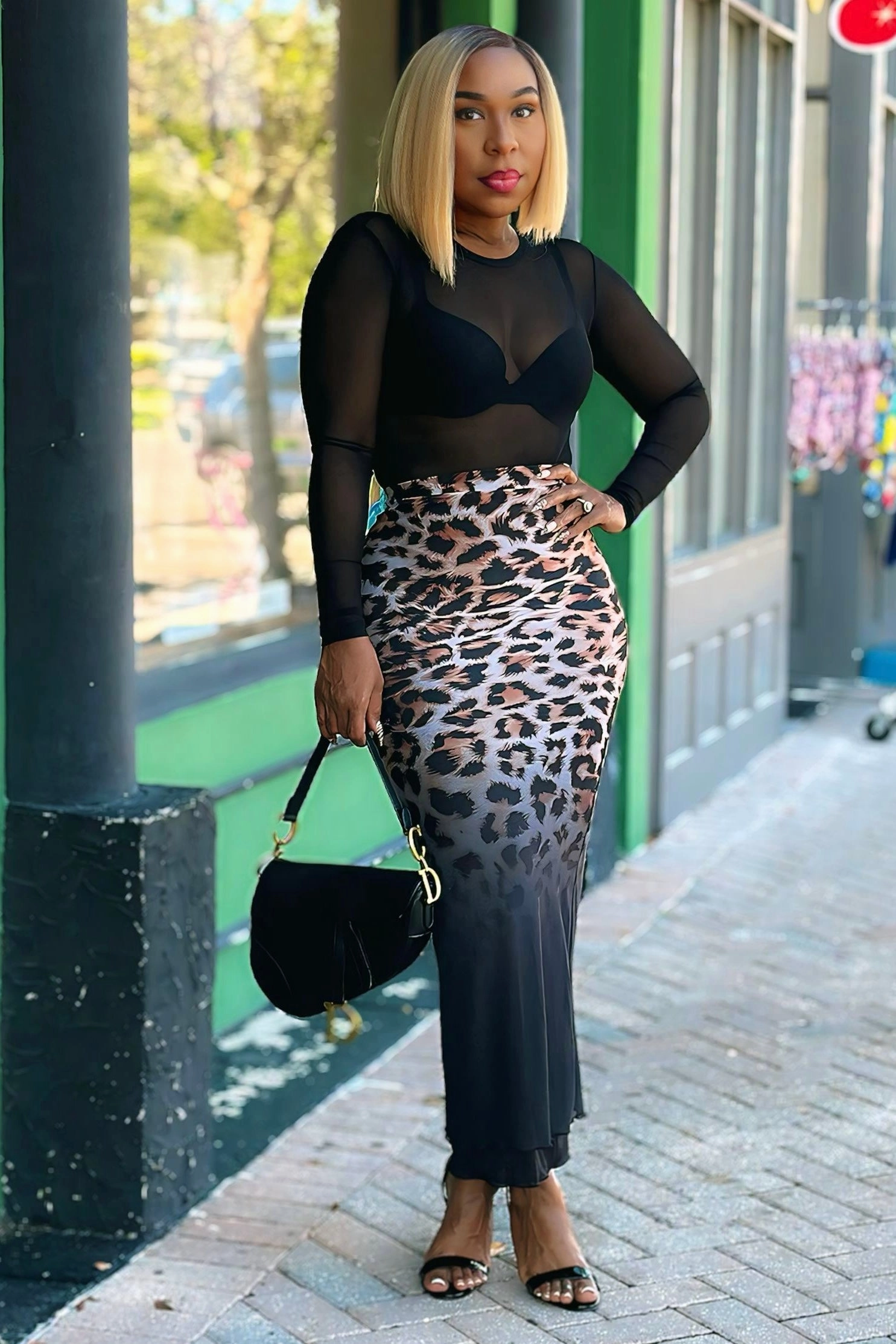 SmoothZipper Dannetta Leopard Print Ombre Mesh Maxi Skirt